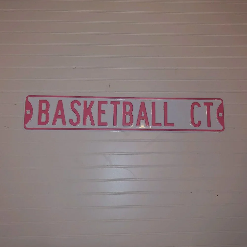 Basketball Metal Street Sign - Pink & White - NEW!